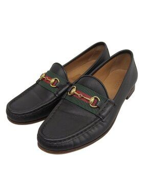 Gucci Sherry Line Horsebit Leather Shoes Loafers Black Gold 36 Handbag